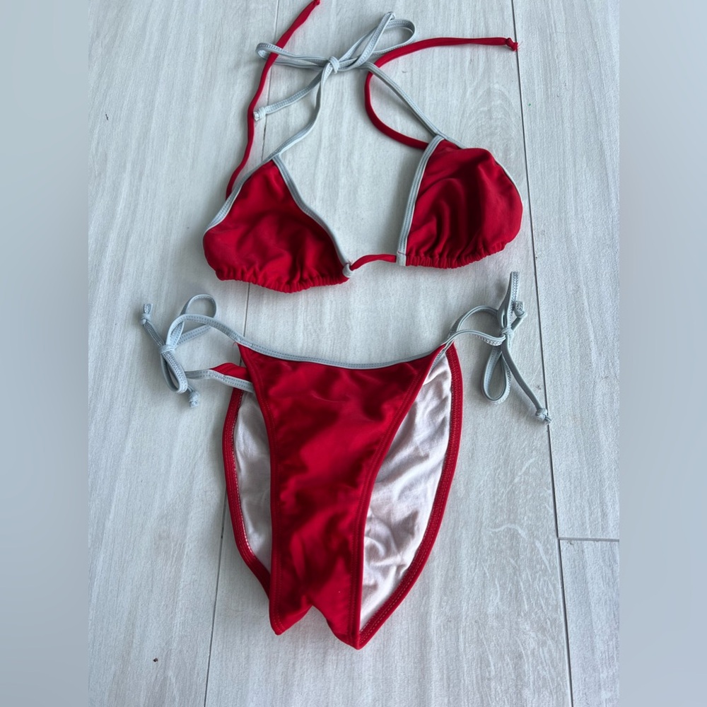 Red and grey cheeky bikini